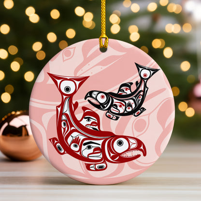 Pacific Northwest Salmon Ceramic Ornament – Indigenous Art Christmas Tree Decor