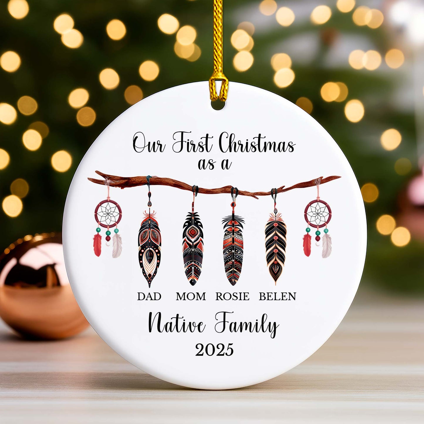 Personalized Native Family Ceramic Ornament - Custom Name