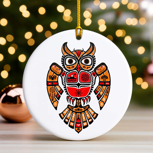 Native American Owl Ceramic Ornament - Sacred Wisdom for Holiday Decor