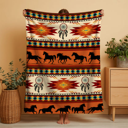 Spirit Horse Native Inspired Dreamcatcher Southwestern Throw Decor Fleece Blanket