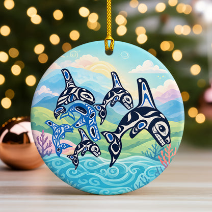 Orca Ceramic Ornament – Pacific Northwest Indigenous Art Christmas Tree Decor