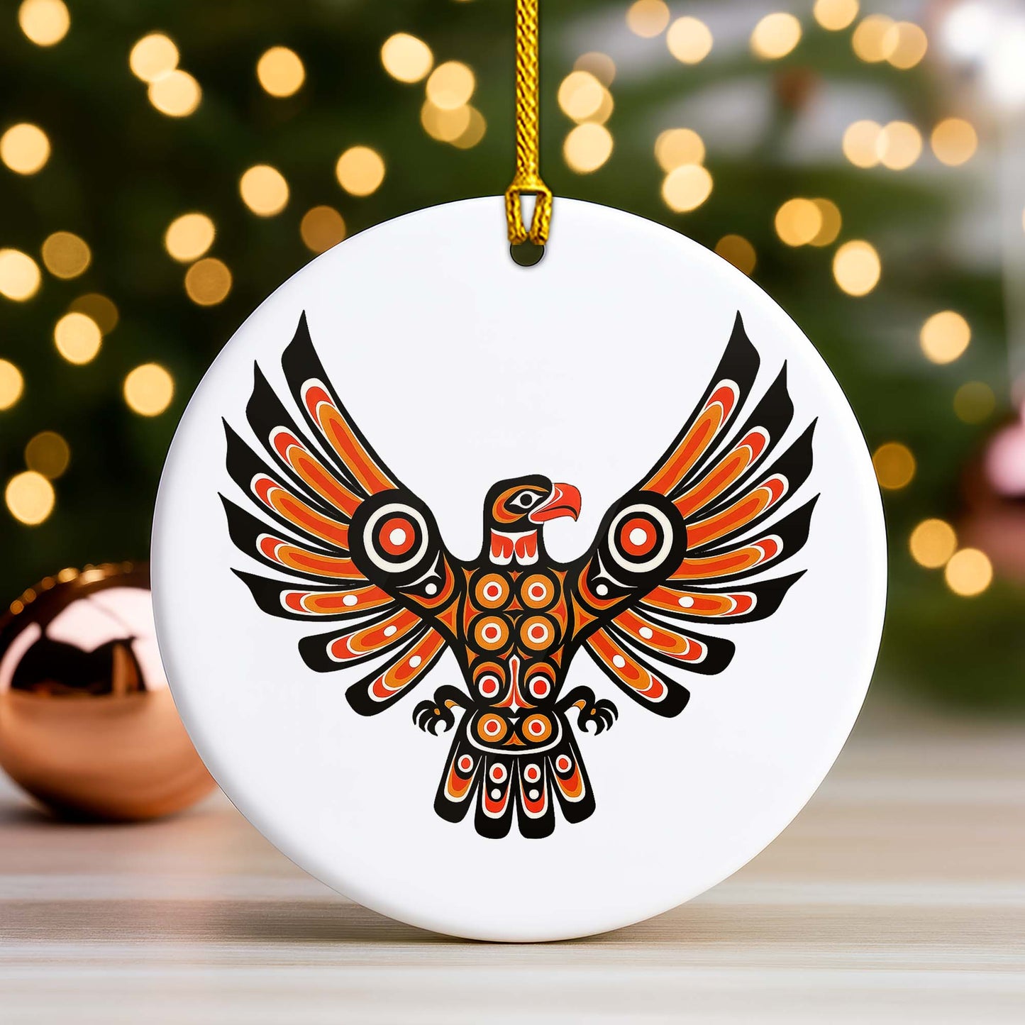 Pacific Owl Ceramic Ornament - Indigenous Tribal Art for Holiday Decor