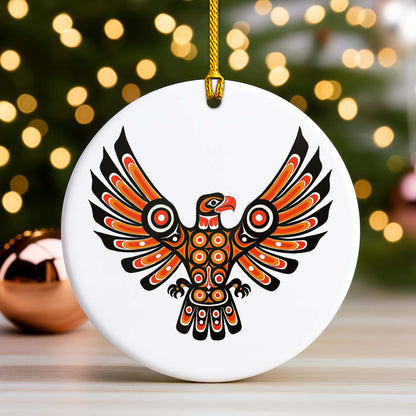 Pacific Owl Ceramic Ornament - Indigenous Tribal Art for Holiday Decor