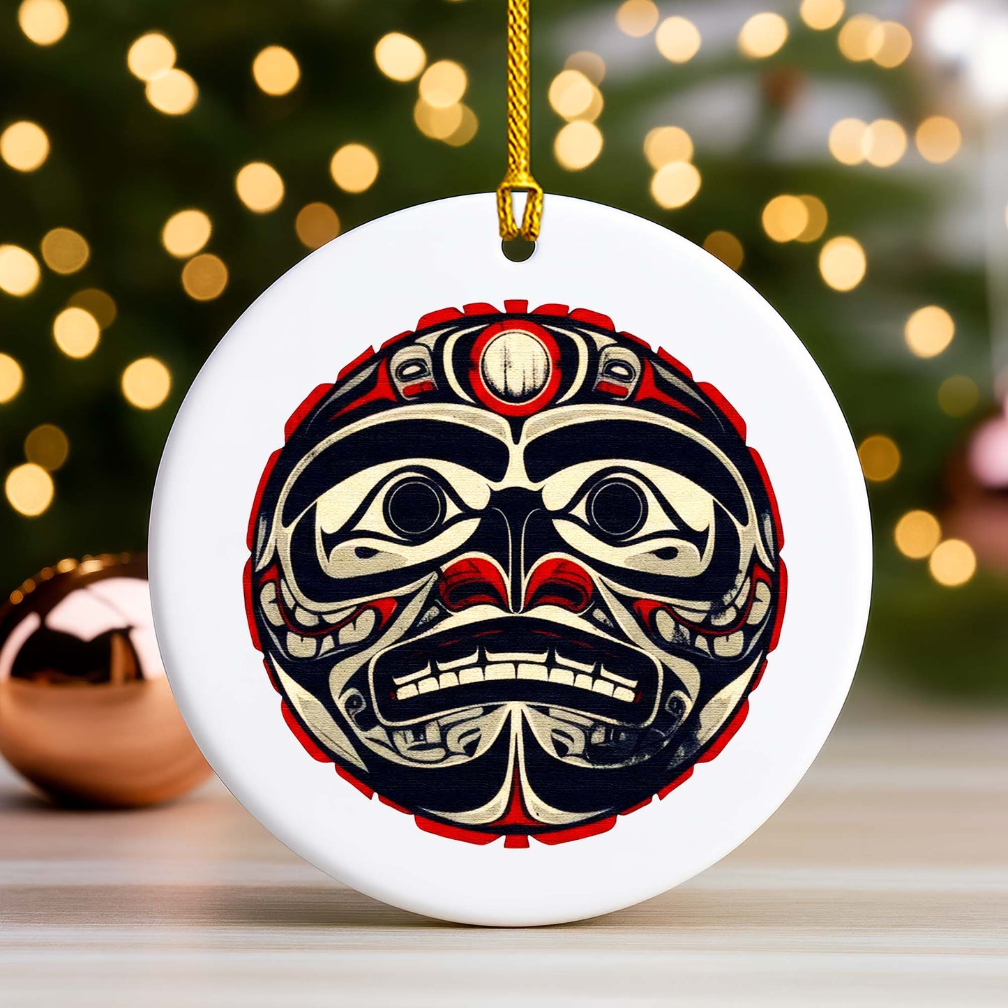Native Mask Ceramic Ornament - Handcrafted Indigenous Art - Unique Holiday Decor