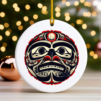 Native Mask Ceramic Ornament - Handcrafted Indigenous Art - Unique Holiday Decor