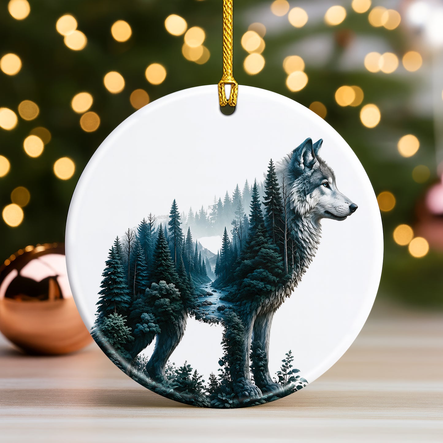 Native Wolf Spirit Christmas Ornament – Forest Wilderness Decor