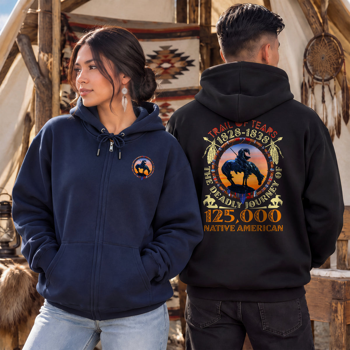 Trail of Tears Memorial - 125,000 Native Americans Lost - Two Sides Unisex Hoodie Zip