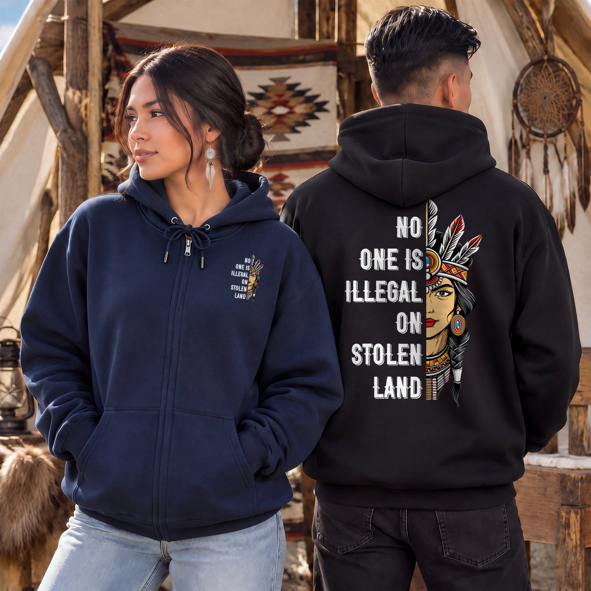 No One Is Illegal On Stolen Land Indigenous Rights - Two Sides Unisex Hoodie Zip