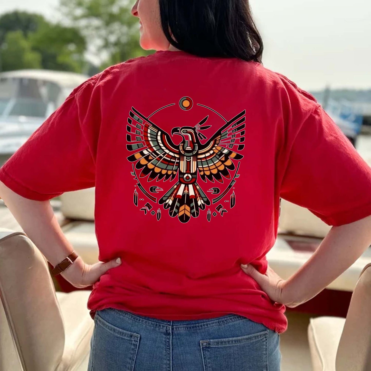 Sacred Thunderbird Spirit Geometric Design - Two sides - T-Shirt/T-Shirt V-Neck/Hoodie/Sweatshirt