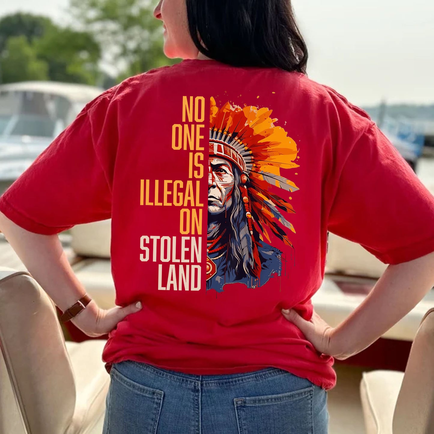 No One Is Illegal On Stolen Land - Two Sides - Unisex T-Shirt/T-Shirt V-Neck/Hoodie/Sweatshirt