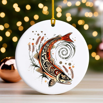 Native Fish Ceramic Ornament - Handcrafted Indigenous Art - Unique Holiday Decor