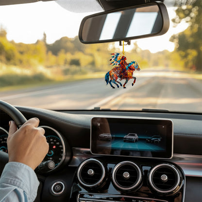 Native American Horse Rider Indigenous Warrior Christmas Tree Decor Flat Acrylic