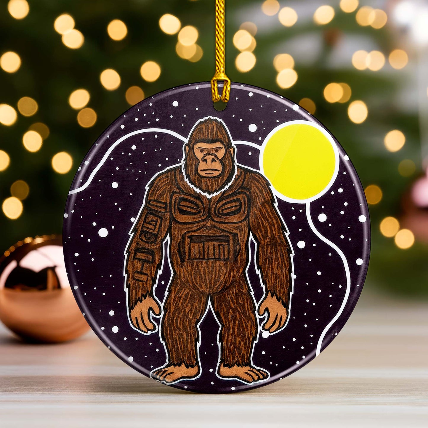 Tribal Bigfoot Ceramic Ornament - Indigenous Inspired for Holiday Decor