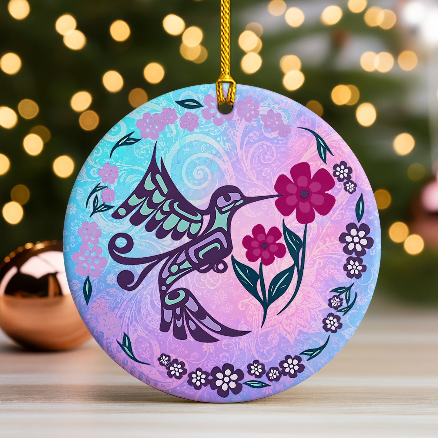 Hummingbird Ceramic Ornament – Floral Christmas Tree Decor & Nature Lover Gift