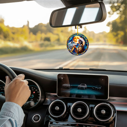 Native American Woman and Wolf Full Moon Christmas Tree Decor Flat Acrylic