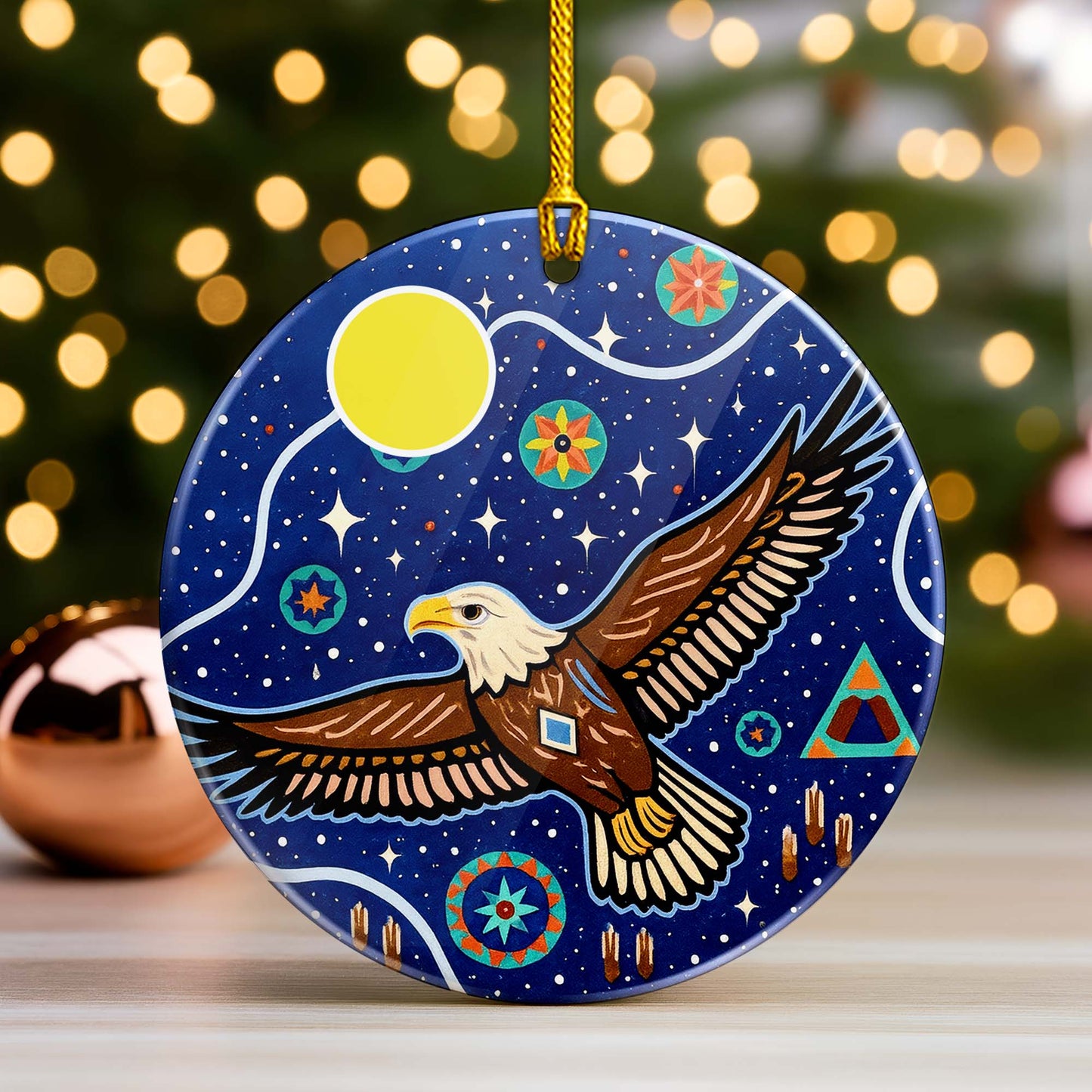 Tribal Eagle Ceramic Ornament Spiritual Wildlife Design for Holiday Decor