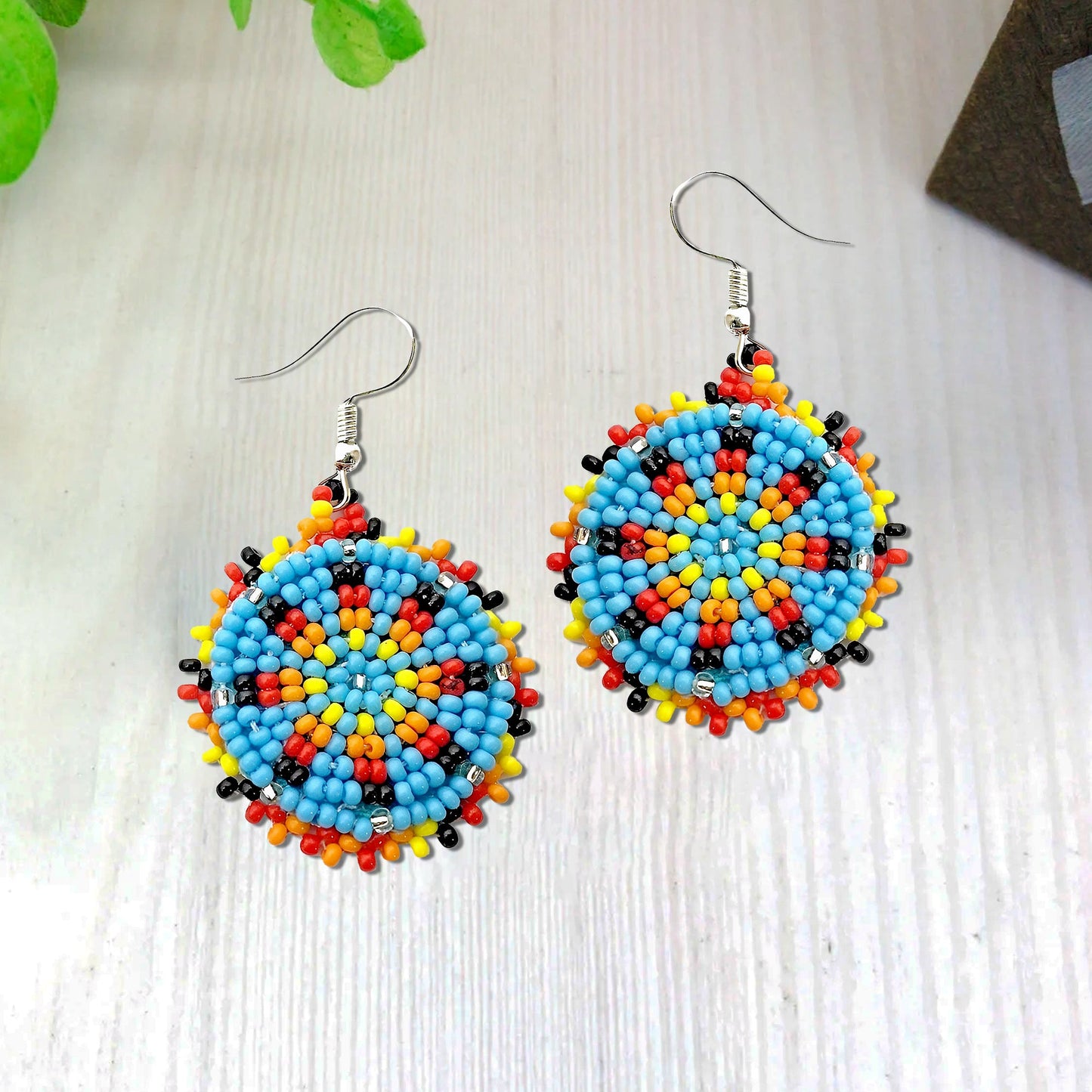 Cute Round Turquoise Blue Beaded Handmade Earrings For Women