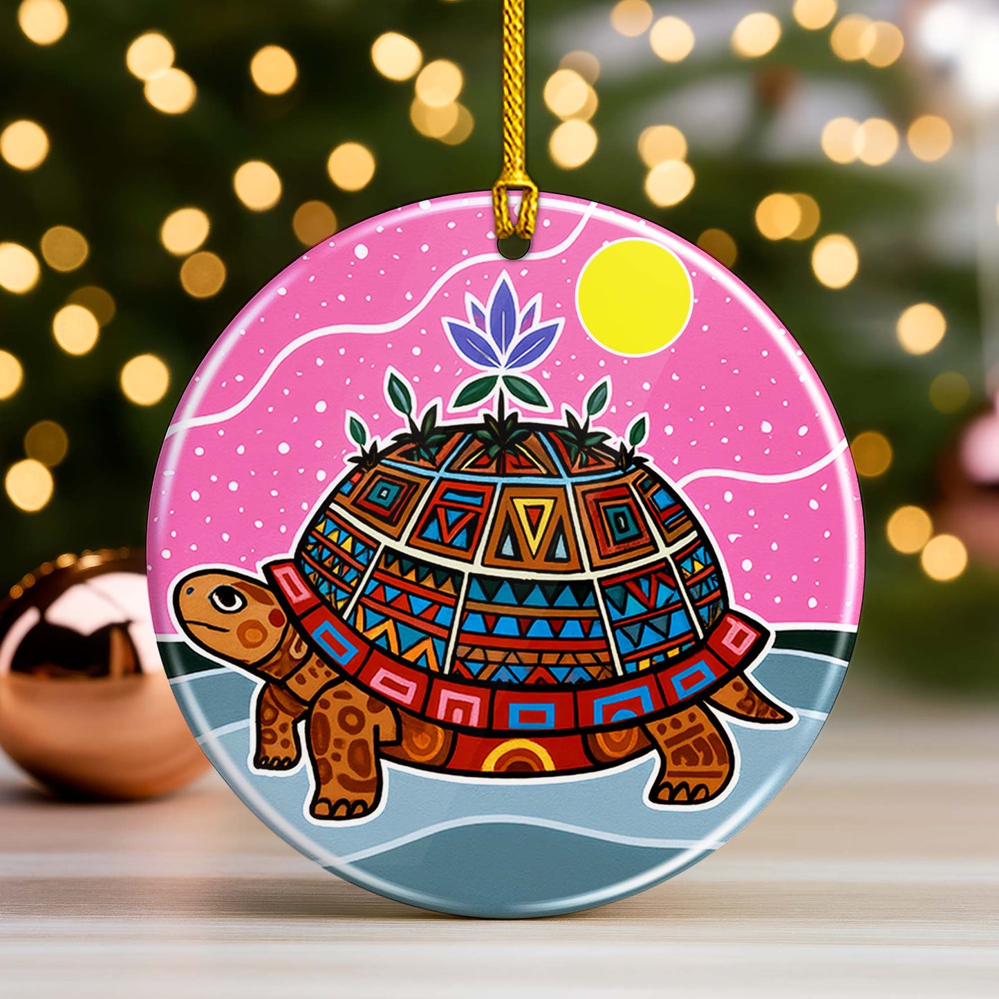 Turtle Island Ceramic Ornament - Indigenous Inspired for Holiday Decor