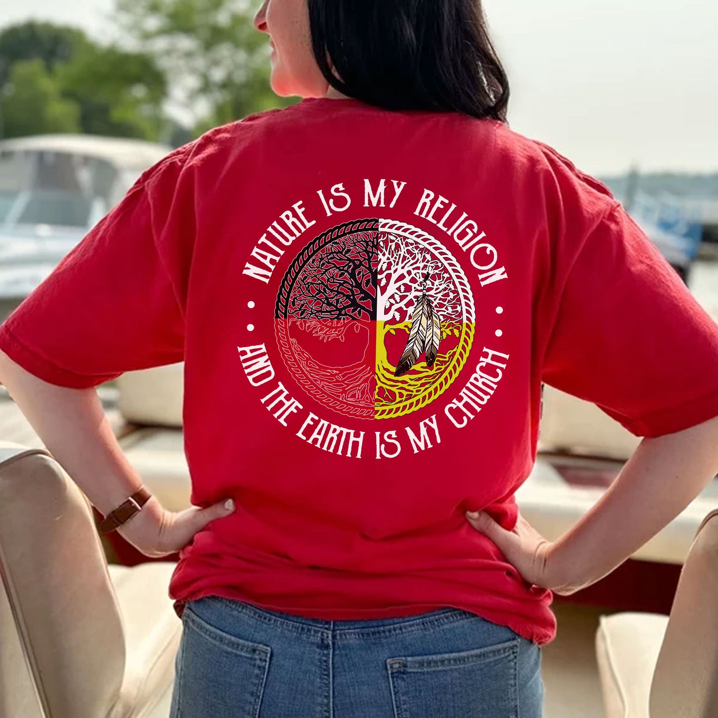 Nature Is My Religion Four Directions Sacred Circle - Two Sides - Unisex T-Shirt/T-Shirt V-Neck/Hoodie/Sweatshirt