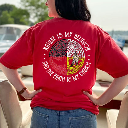 Nature Is My Religion Four Directions Sacred Circle - Two Sides - Unisex T-Shirt/T-Shirt V-Neck/Hoodie/Sweatshirt