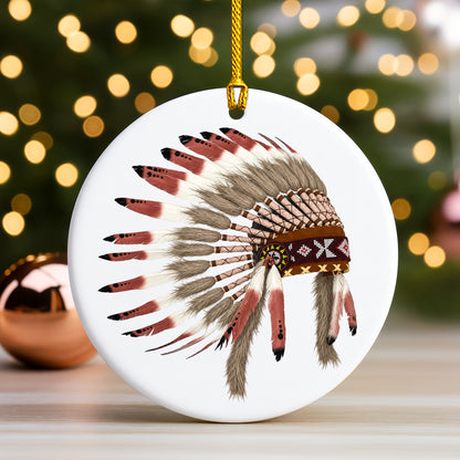 Native Chief Headdress Ceramic Ornament – Tribal Heritage Christmas Tree Decor