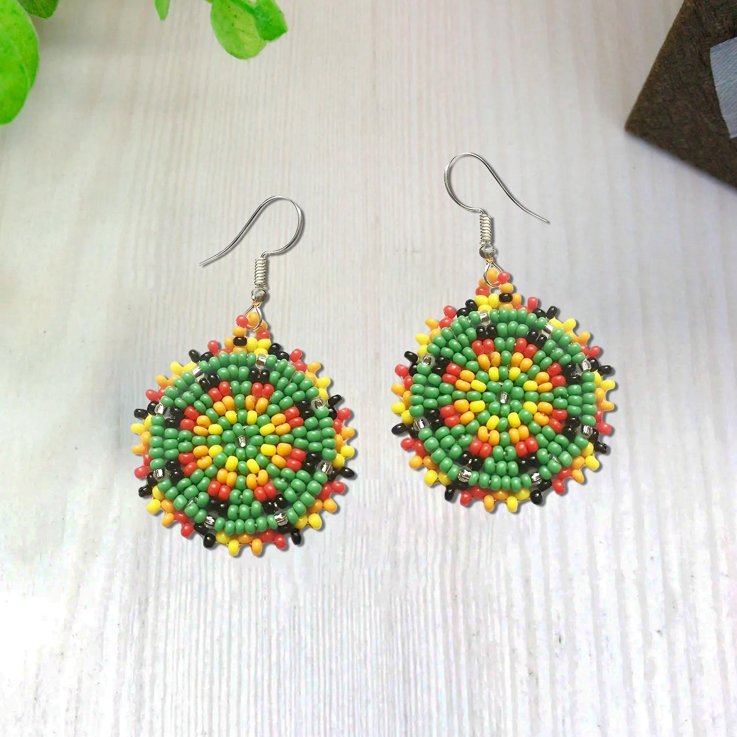 Cute Round Green Beaded Handmade Earrings For Women
