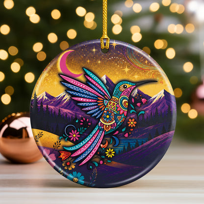 Native American Hummingbird Spirit Christmas Ornament – Indigenous Art Ceramic Hanging Decoration