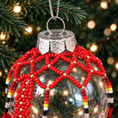 Red Beaded Christmas Ornament, Native-Inspired Holiday Decor