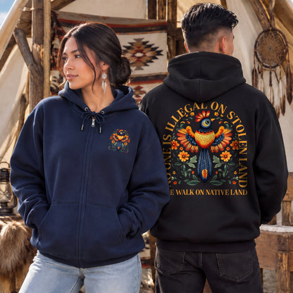 No One Is Illegal On Stolen Land  - Two Sides Unisex Hoodie Zip