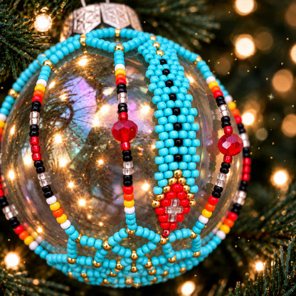 Red Beaded Christmas Ornament, Native-Inspired Holiday Decor