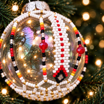 Red Beaded Christmas Ornament, Native-Inspired Holiday Decor