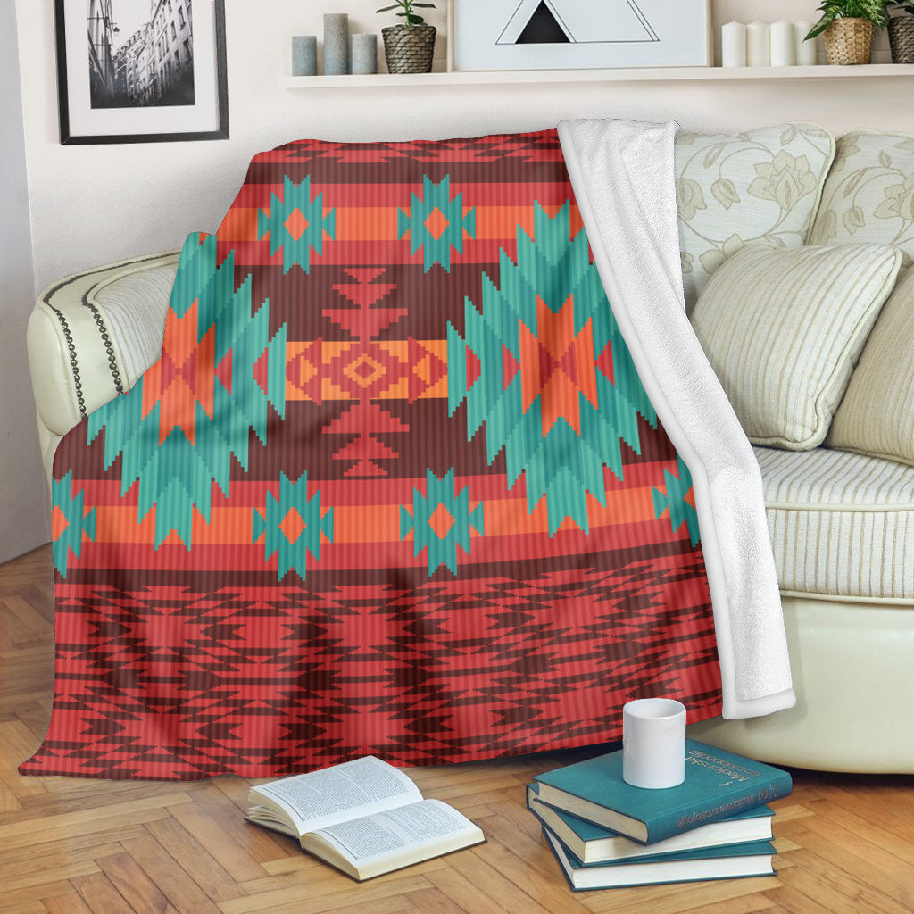 Native American Style Red Pattern Fleece Blanket