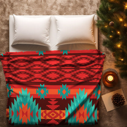 Native American Style Red Pattern Fleece Blanket