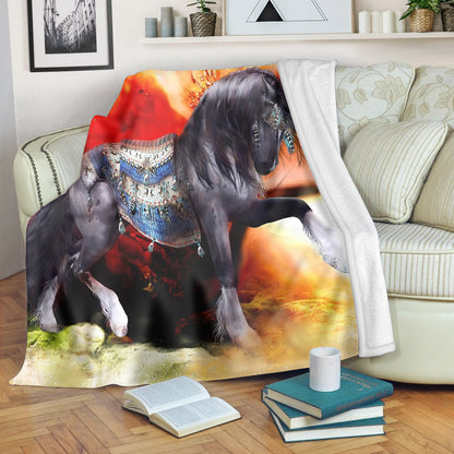 Native American Style Horse Soft And Warm Fleece Blanket