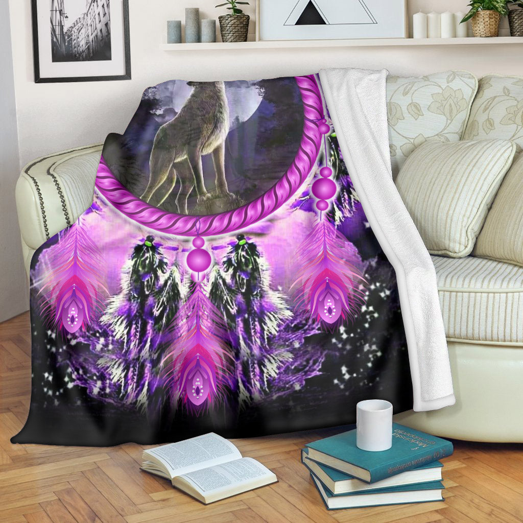 Native American Style Purple Wolf Dream Soft And Warm Fleece Blanket