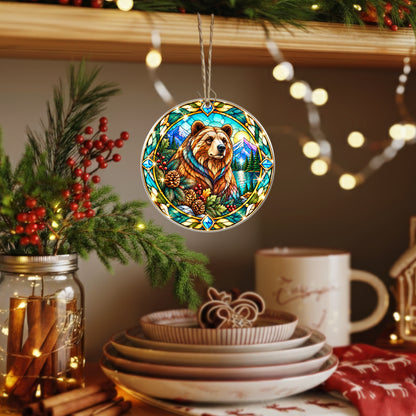 Bear Acrylic Ornament Stained Glass Style Christmas Decor