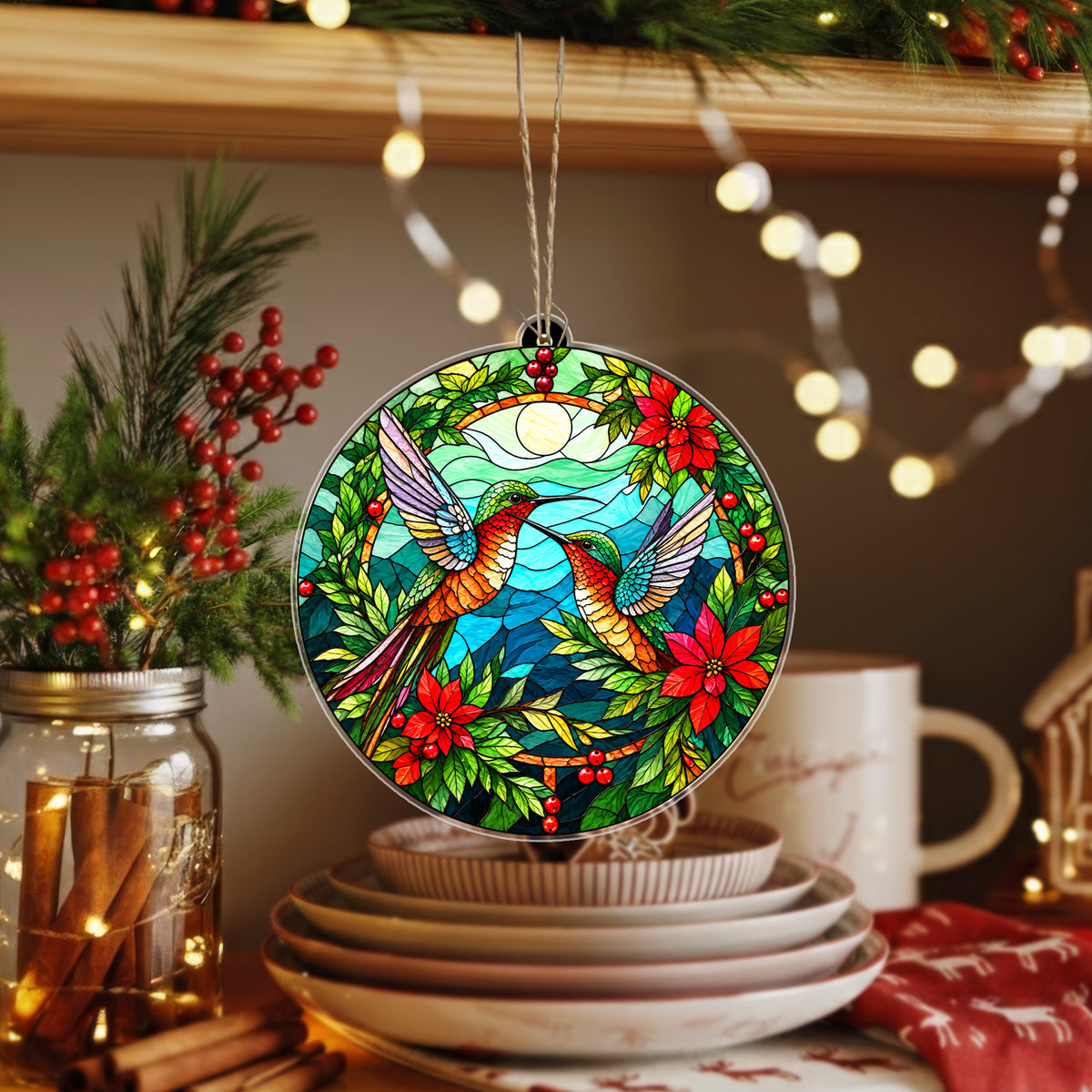 Native Hummingbird Stained Glass Acrylic Christmas Ornament