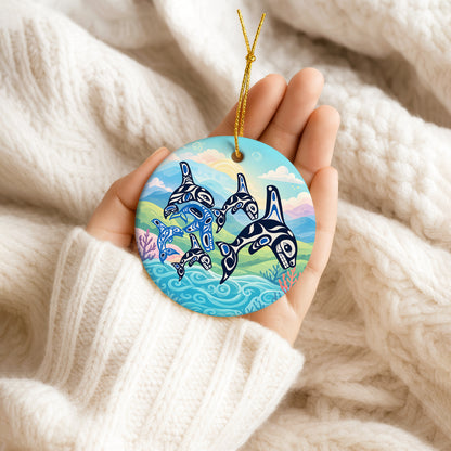 Orca Ceramic Ornament – Pacific Northwest Indigenous Art Christmas Tree Decor