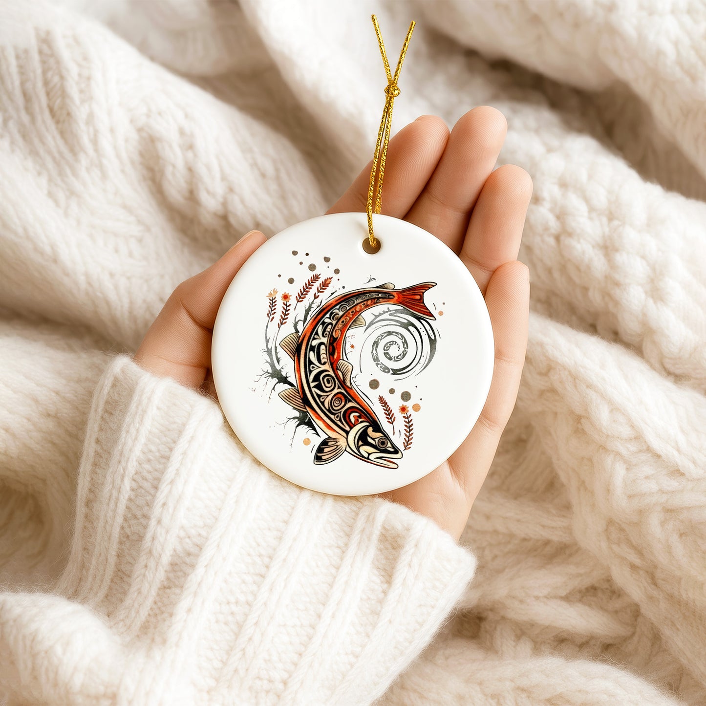 Native Fish Ceramic Ornament - Handcrafted Indigenous Art - Unique Holiday Decor