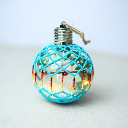 Turquoise Sparkly Handmade Beaded Ornament with Luminous Lights - Holiday Decor & Gifts