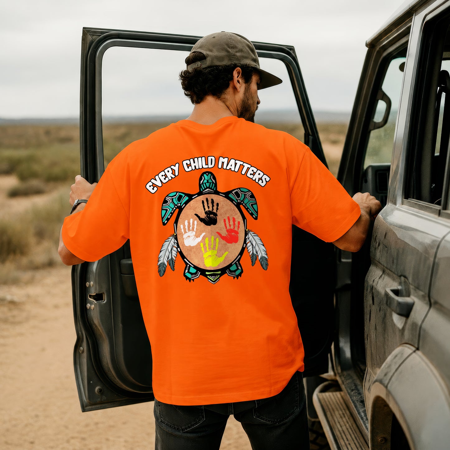 Every Child Matters Feather Hand Color On Turtle - Two sides - Unisex T-shirt/V-neck T-shirt/Hoodie/Sweatshirt