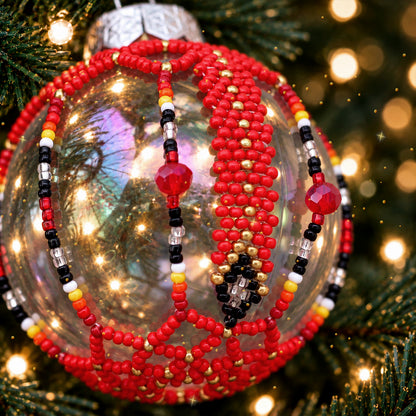 Red Beaded Christmas Ornament, Native-Inspired Holiday Decor