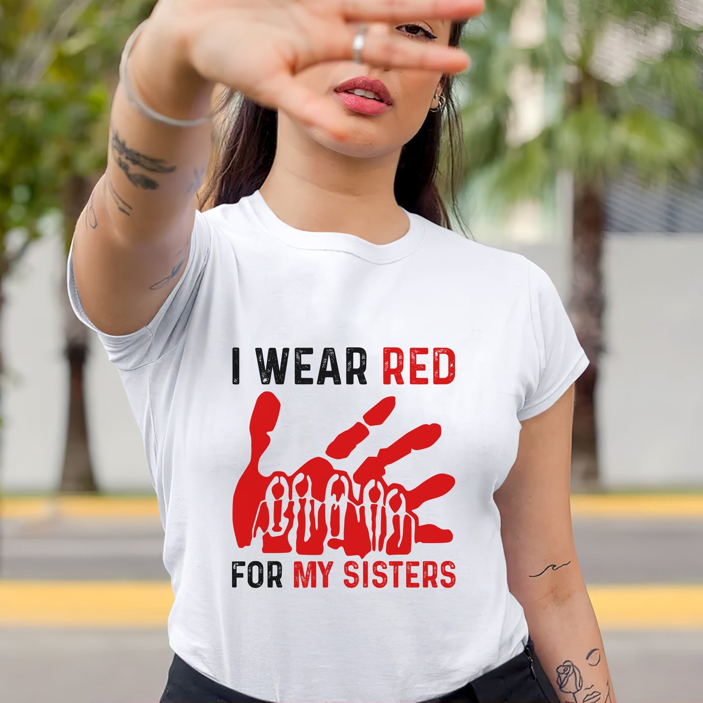 MMIW I Wear Red For My Sister Red Hand Unisex T-shirt/Hoodie/Sweatshirt