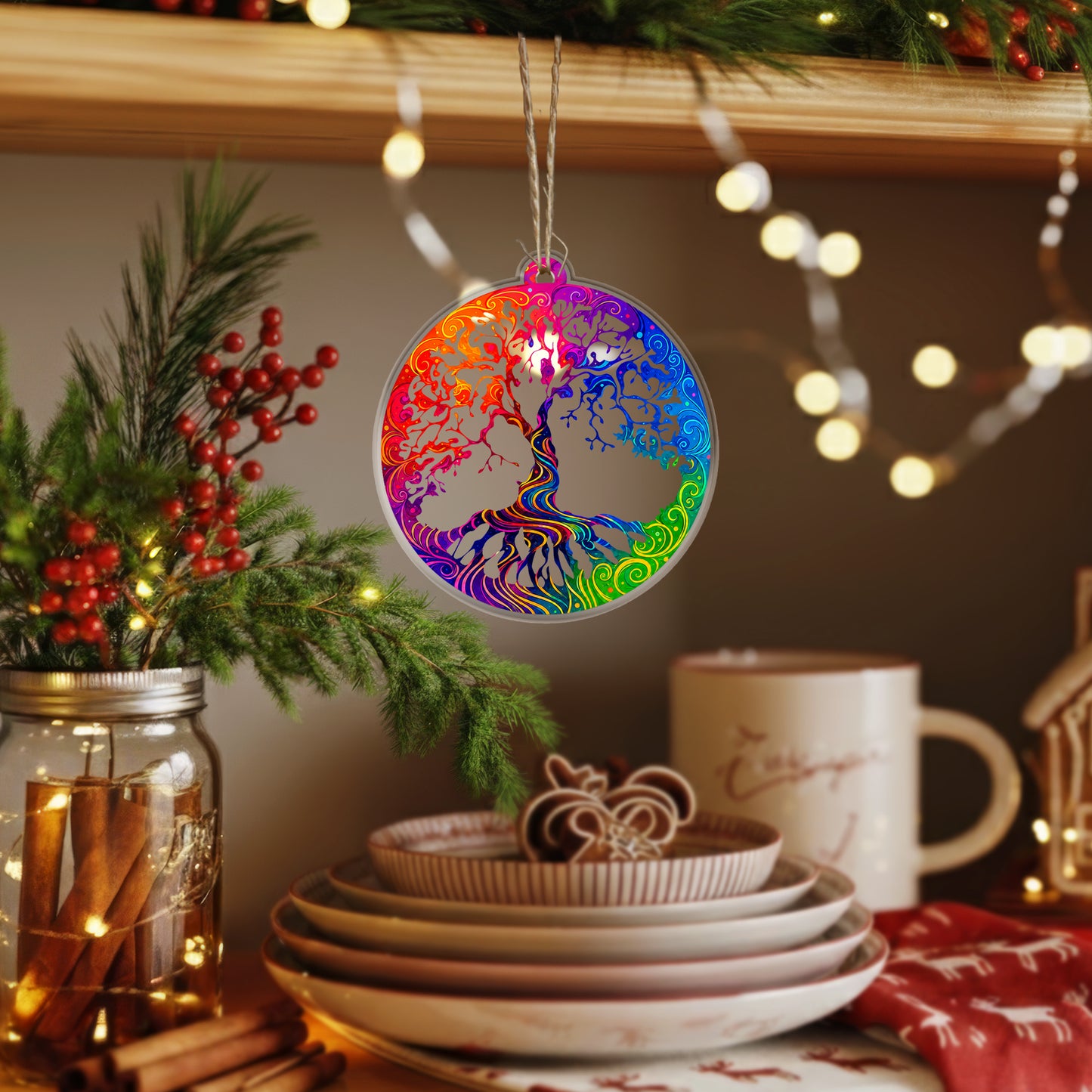 Tree of Life Acrylic Christmas Ornament Colorful Spiritual Holiday Tree Decoration Gift