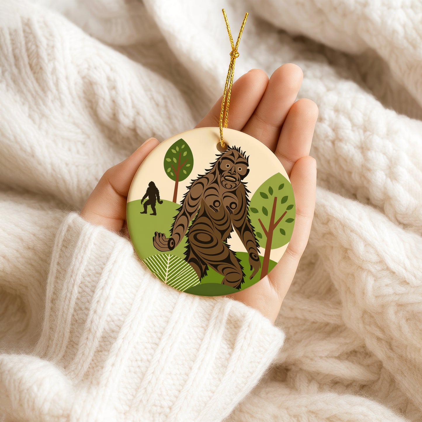 Bigfoot Ceramic Ornament – Sasquatch Forest Christmas Tree Decoration