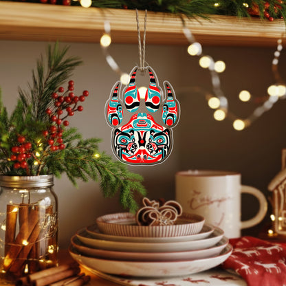 Bear Spirit Acrylic Ornament, Indigenous Inspired Animal Art Unique Holiday Decoration