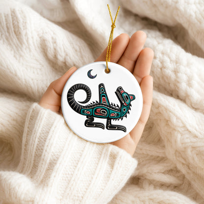Native American Orca Spirit Christmas Ornament – Indigenous Tribal Art Ceramic Hanging Decoration