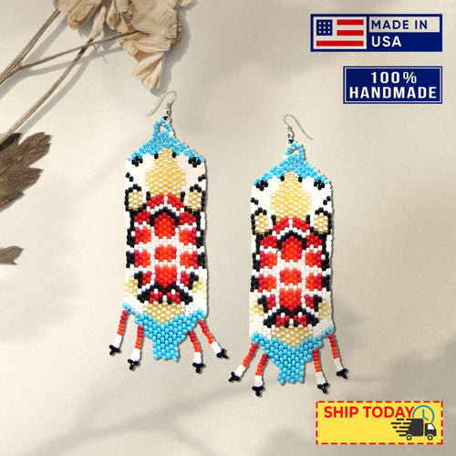 Turtle Red Turquoise Beaded Handmade Earrings For Women