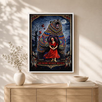 No More Stolen Sisters - Native American Bear & MMIW Awareness Art Poster/Canvas
