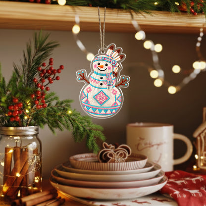 Native Snowman Christmas Acrylic Ornament, Beaded Style Decor